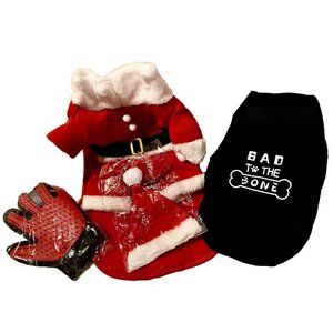 Pet Christmas Bundle Santa Claus Costume with Cap Hair Glove Bad To The Bone T